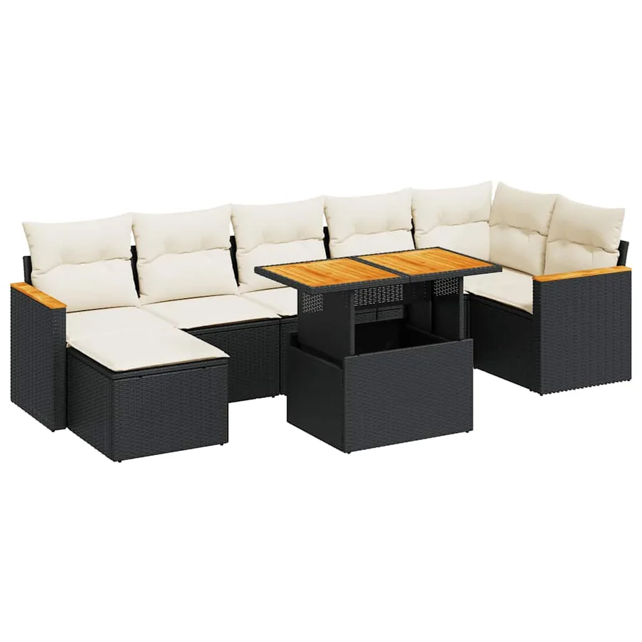Salon de jardin avec coussins 8 pcs noir résine tressée acacia - 2