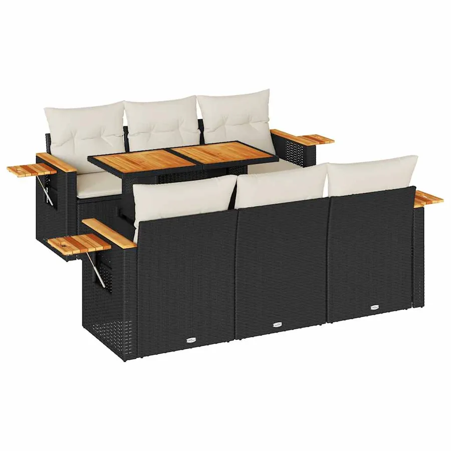 Salon de jardin avec coussins 7 pcs noir résine tressée acacia - 2
