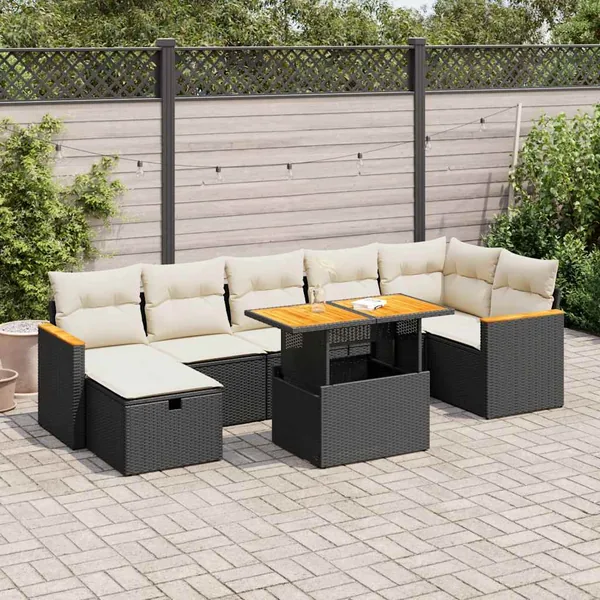 Salon de jardin 5 pcs avec coussins noir résine tressée