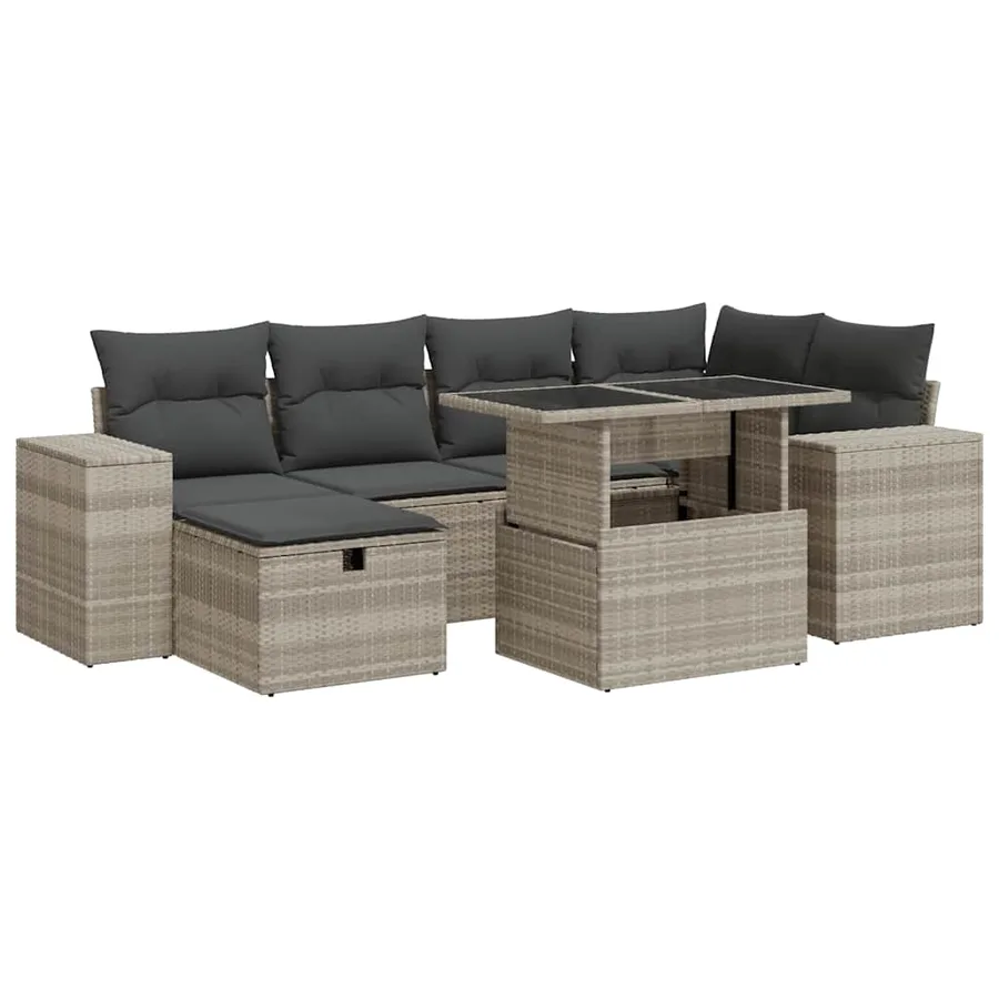 Salon de jardin 8 pcs avec coussins gris clair résine tressée - 2
