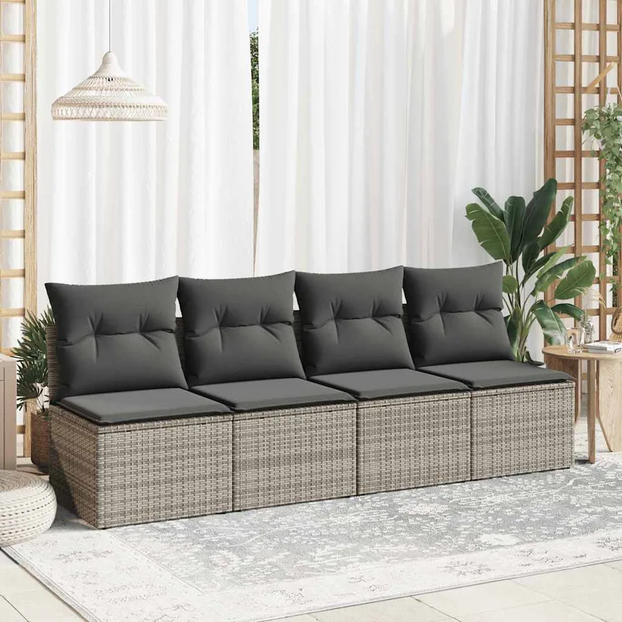 Salon de jardin 2 pcs avec coussins gris résine tressée acacia - 3