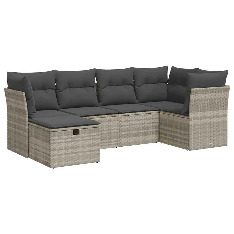 Salon de jardin 6 pcs avec coussins gris clair résine tressée - 2