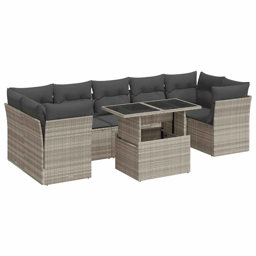 Salon de jardin avec coussins 10 pcs gris clair résine tressée - 2