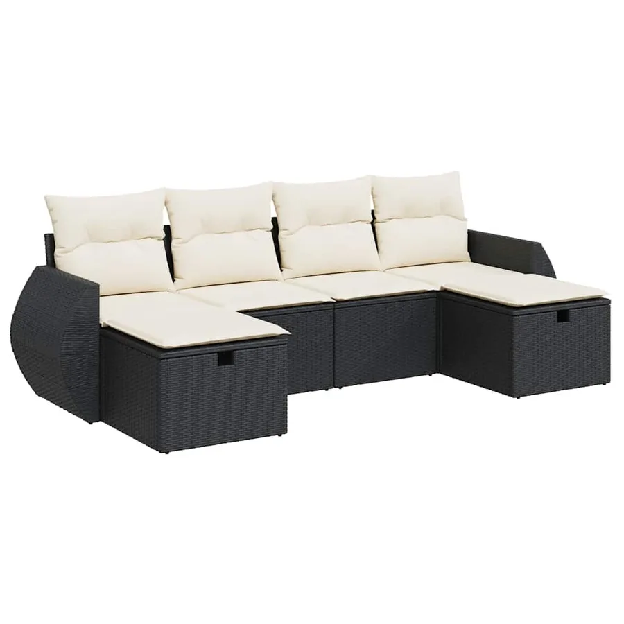 Salon de jardin 6 pcs avec coussins noir résine tressée - 2