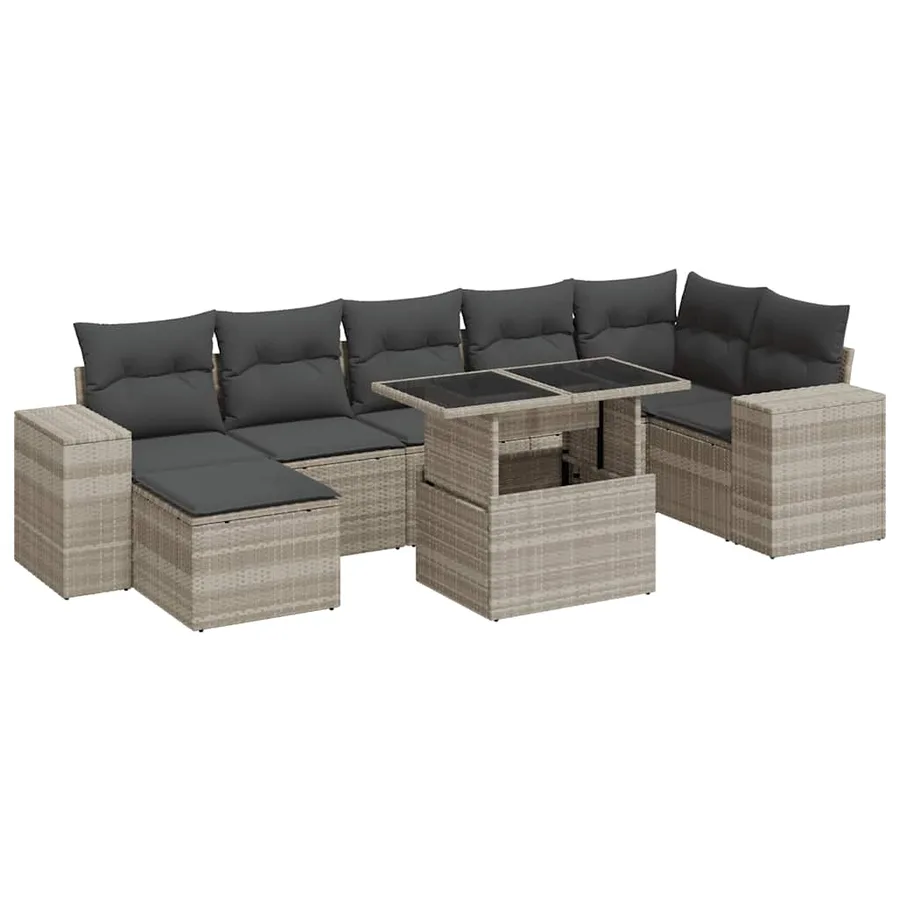 Salon de jardin 8 pcs avec coussins gris clair résine tressée - 2