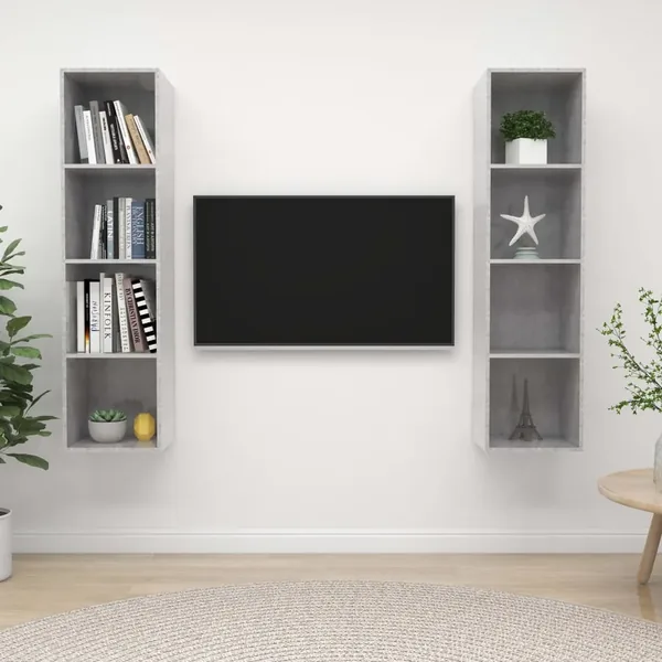 Meubles TV muraux 2 pcs Gris béton Bois d'ingénierie