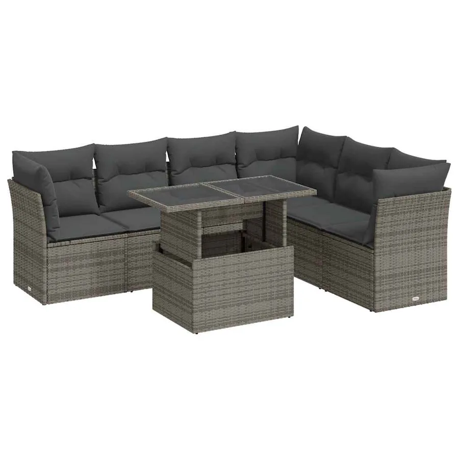 Salon de jardin avec coussins 7 pcs gris résine tressée - 2