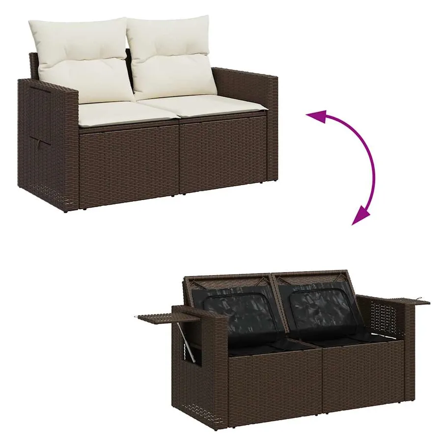 Salon de jardin avec coussins 5 pcs marron résine tressée - 9