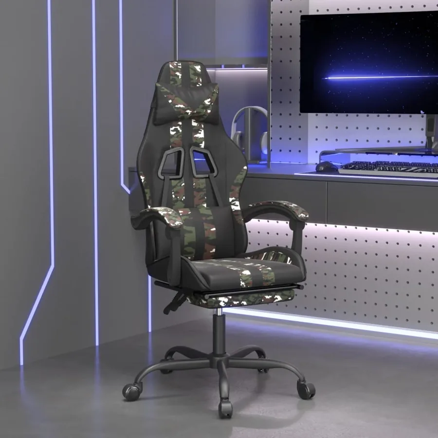 Chaise de jeu avec repose-pied Noir et camouflage Similicuir