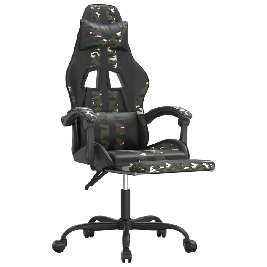 Chaise de jeu avec repose-pied Noir et camouflage Similicuir - 6