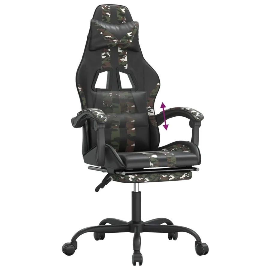 Chaise de jeu avec repose-pied Noir et camouflage Similicuir - 8