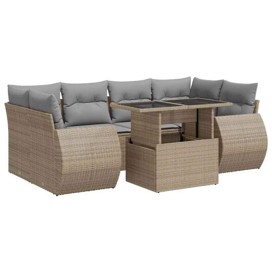 Salon de jardin avec coussins 7 pcs beige résine tressée - 2