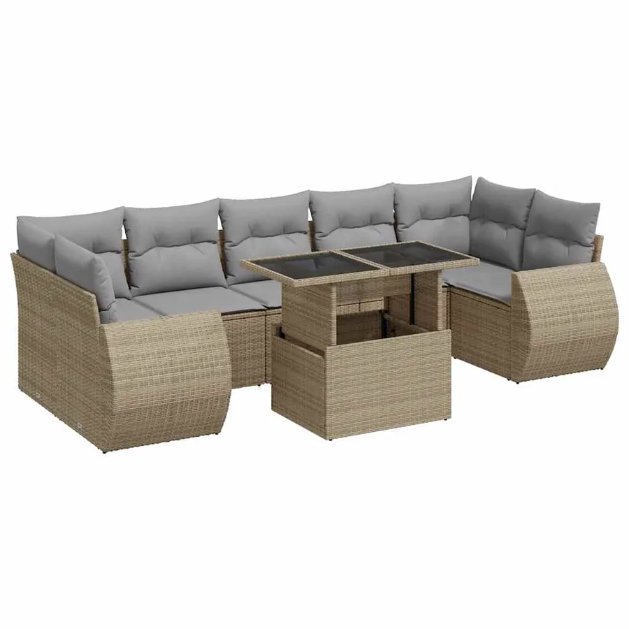 Salon de jardin avec coussins 8 pcs beige résine tressée - 2