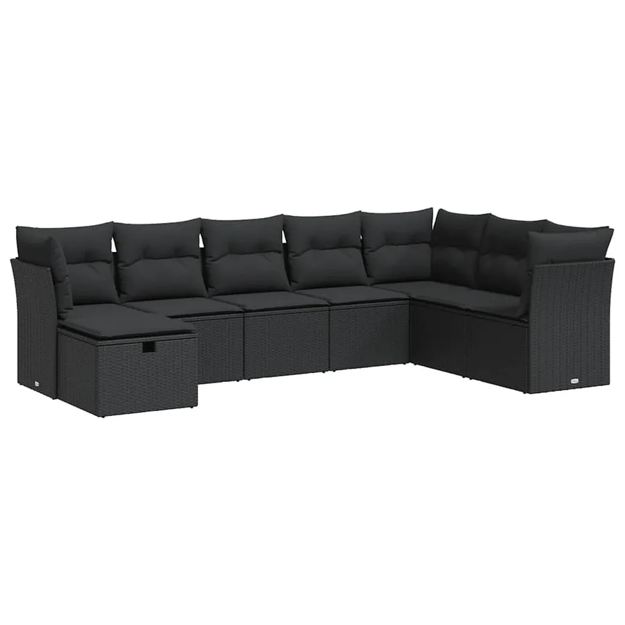 Salon de jardin 8 pcs avec coussins noir résine tressée - 2