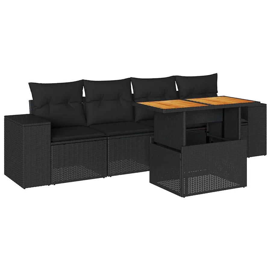 Salon de jardin 5 pcs avec coussins noir résine tressée - 2