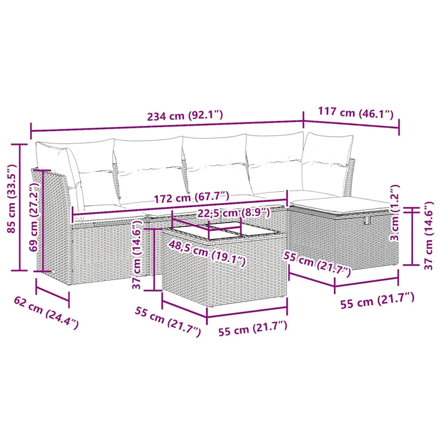 Salon de jardin avec coussins 6 pcs beige résine tressée - 12