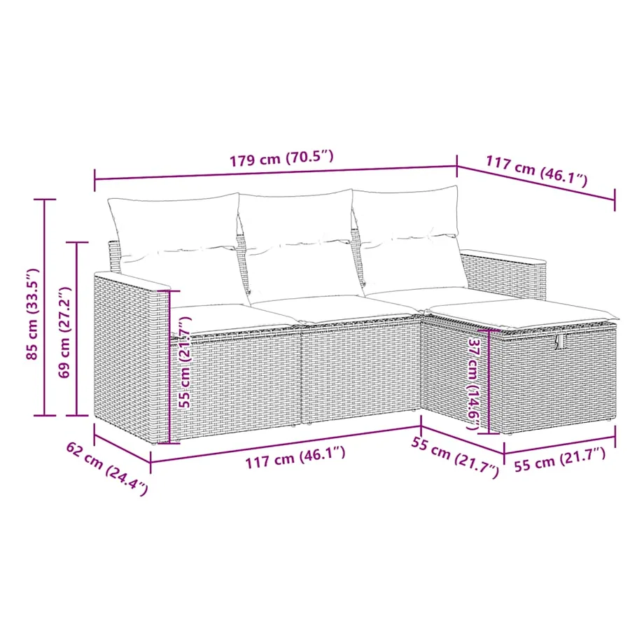 Salon de jardin avec coussins 4 pcs beige résine tressée - 12