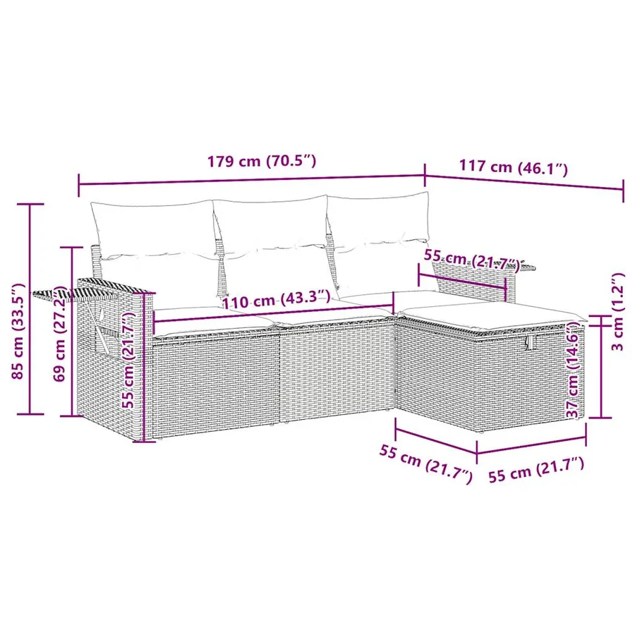 Salon de jardin avec coussins 4 pcs beige résine tressée - 12