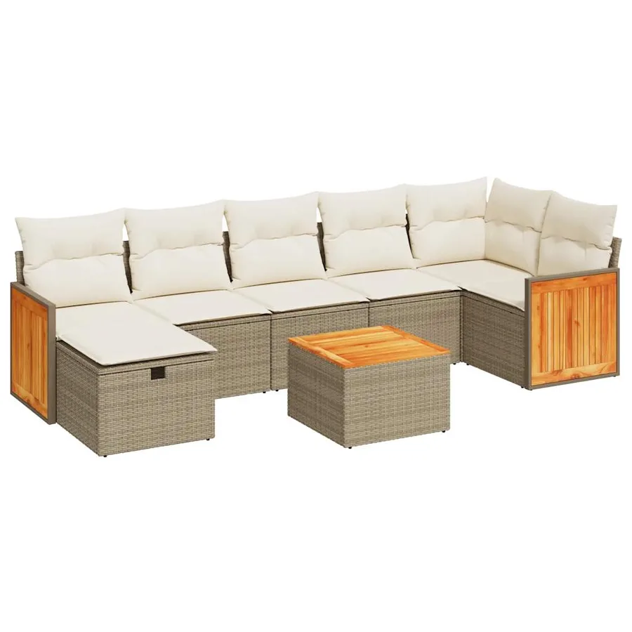 Salon de jardin avec coussins 8 pcs beige résine tressée - 2