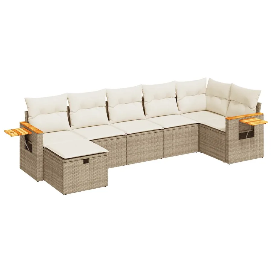 Salon de jardin avec coussins 7 pcs beige résine tressée - 2