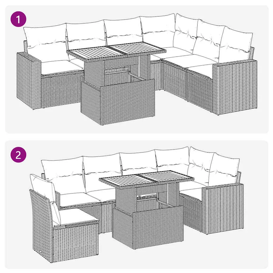 Salon de jardin 7 pcs avec coussins noir résine tressée 62 x 62 x 69 cm - 65,8 kg - 11