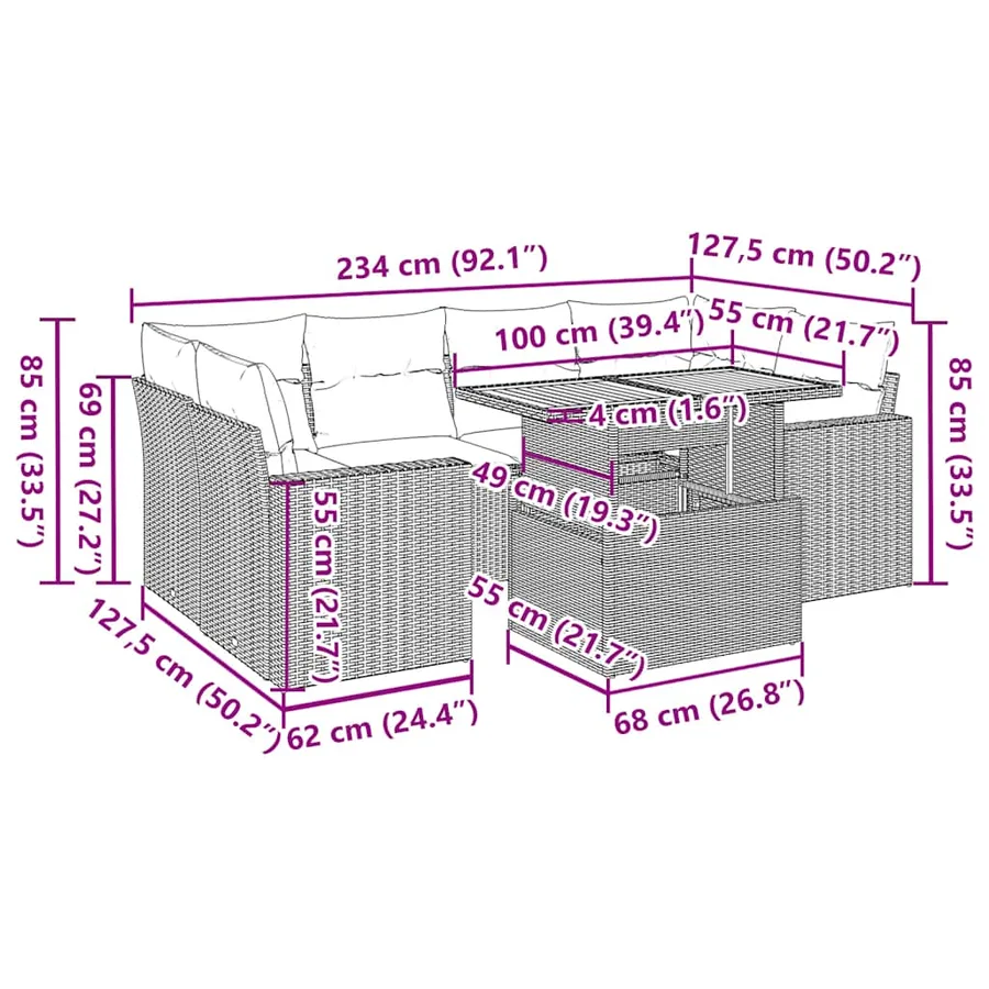 Salon de jardin avec coussins 7 pcs gris résine tressée - 14