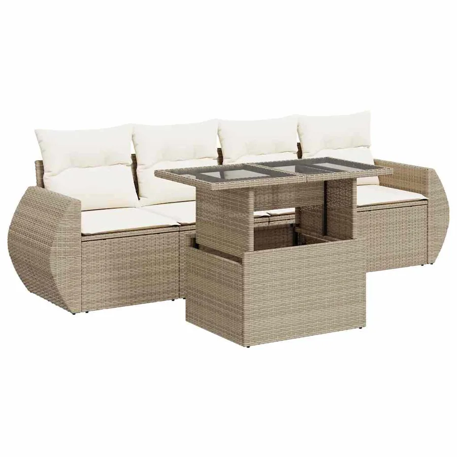 Salon de jardin avec coussins 5 pcs beige résine tressée - 2
