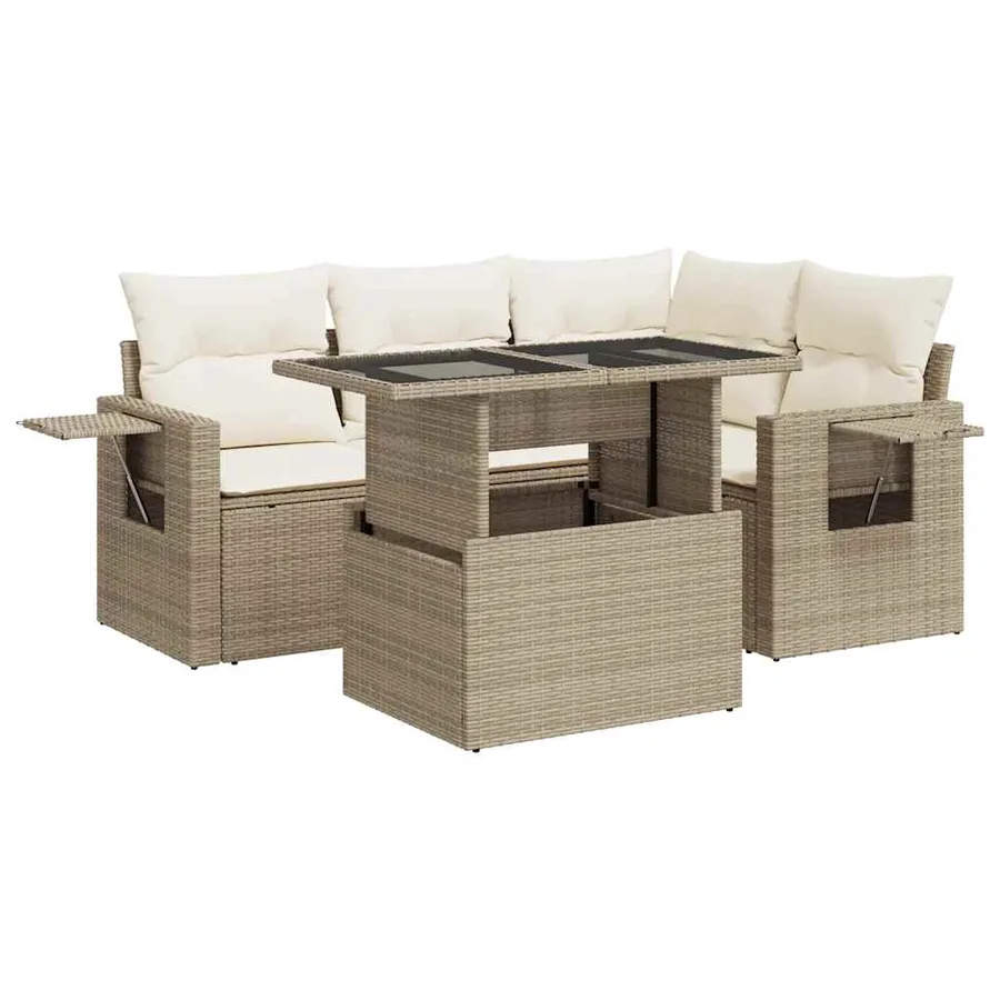 Salon de jardin avec coussins 5 pcs beige résine tressée - 2