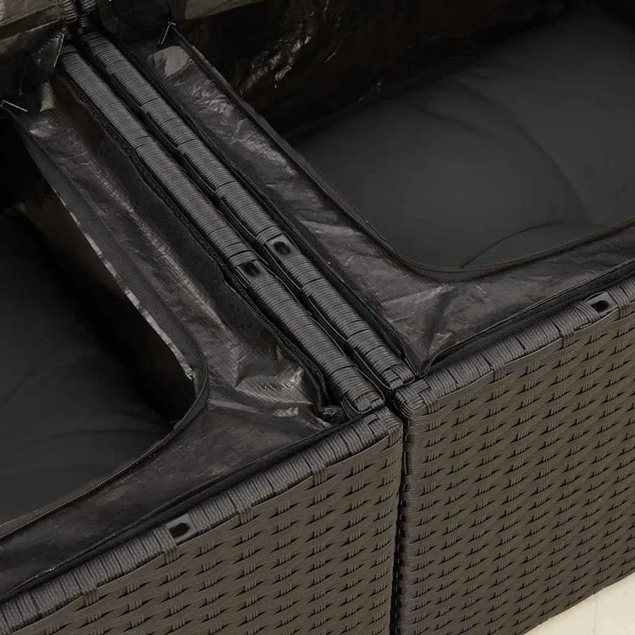 Salon de jardin 6 pcs avec coussins noir résine tressée - 16