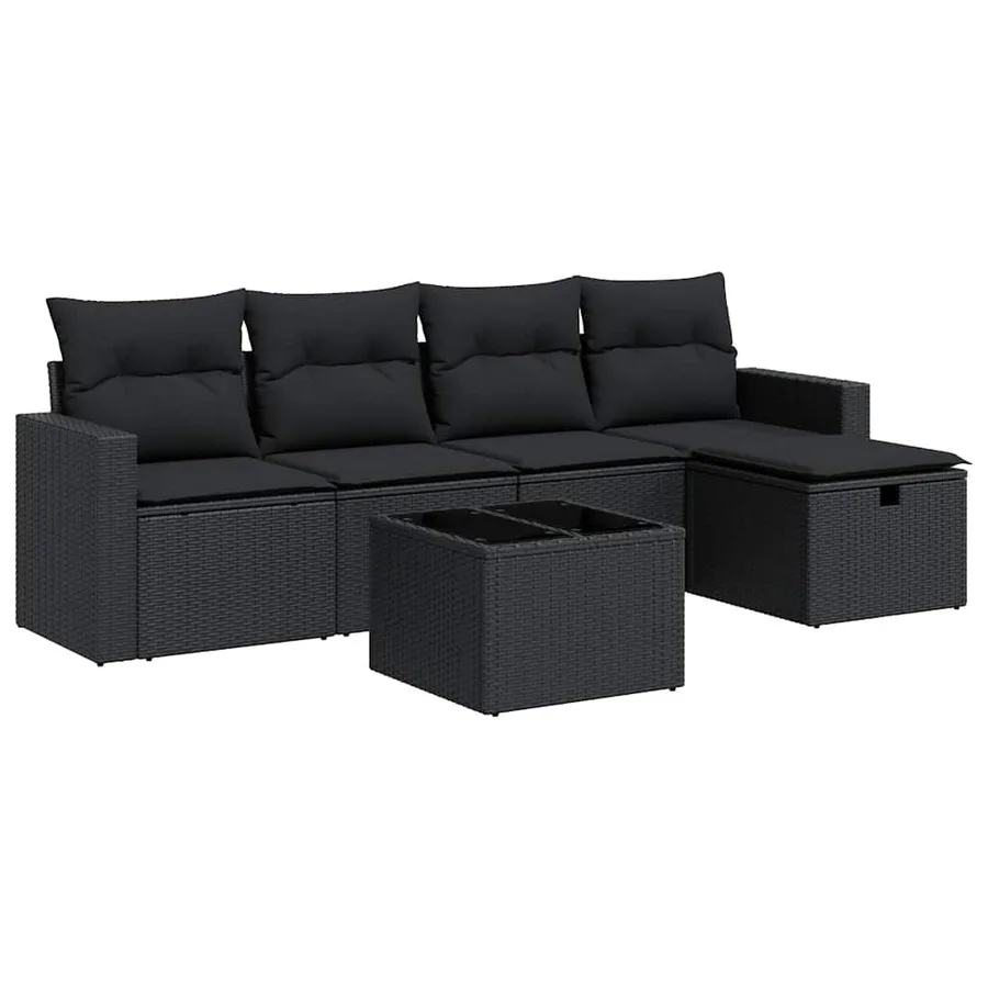 Salon de jardin 6 pcs avec coussins noir résine tressée - 2