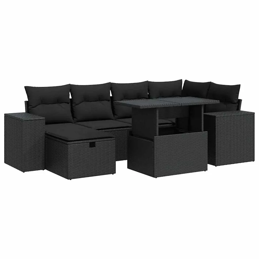 Salon de jardin 8 pcs avec coussins noir résine tressée - 2