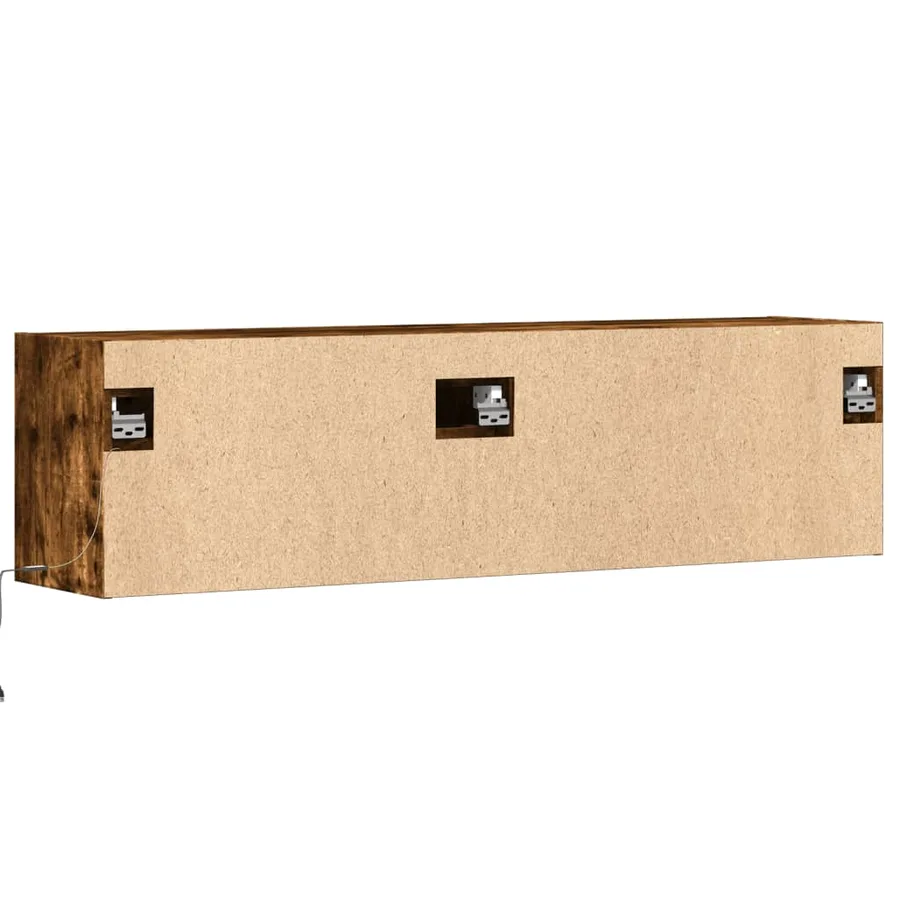 Meuble TV mural avec lumières LED chêne fumé 140x31x38 cm - 8