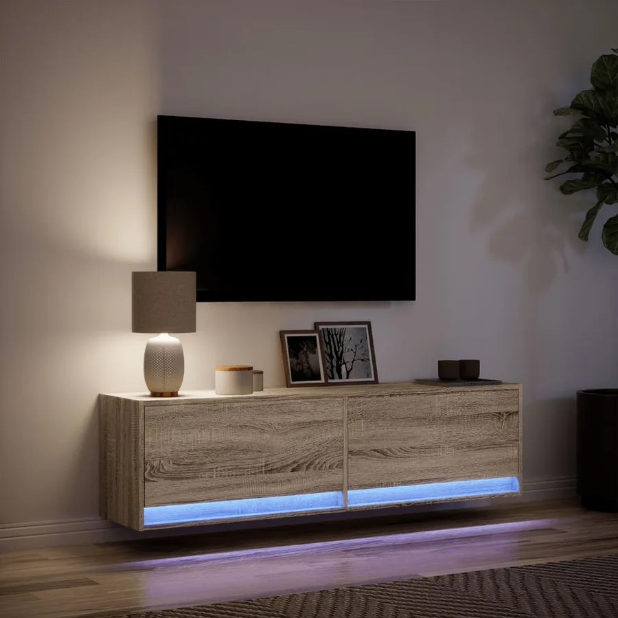 Meuble TV mural avec lumières LED chêne sonoma 140x31x38 cm - 5