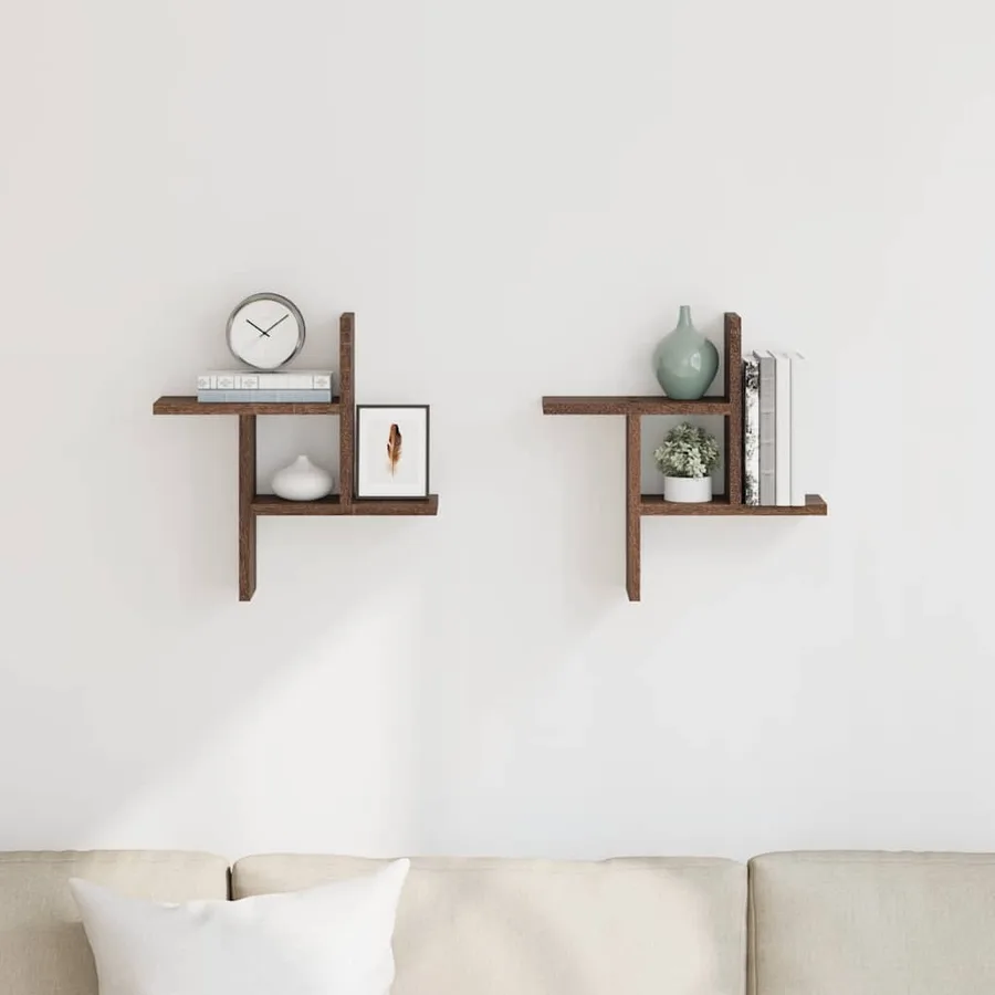 Étagères murales 2pcs chêne marron 38x12x38cm bois d'ingénierie - 2