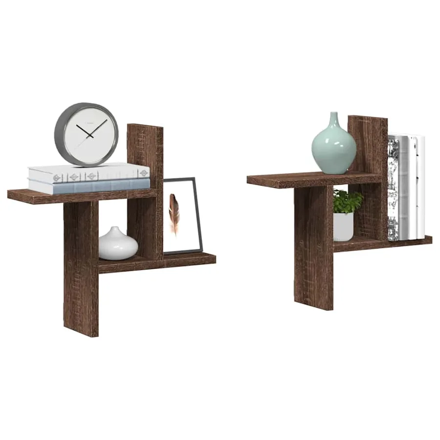 Étagères murales 2pcs chêne marron 38x12x38cm bois d'ingénierie - 3