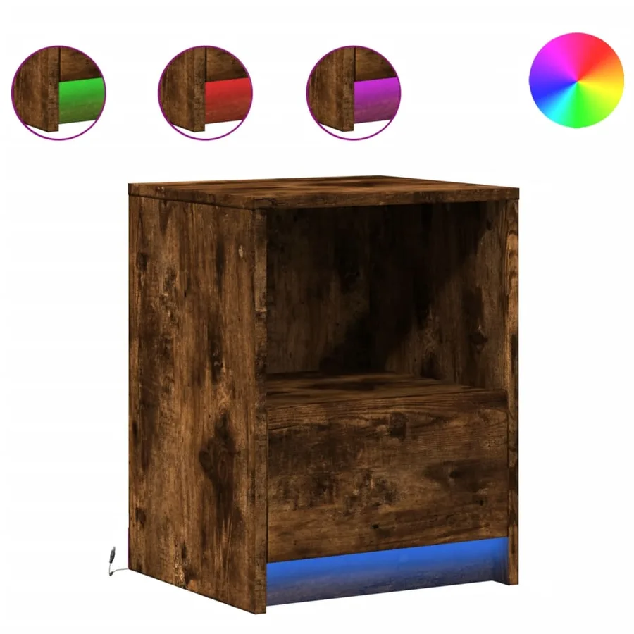 Armoires de chevet et lumières LED 2 pcs chêne fumé - 2