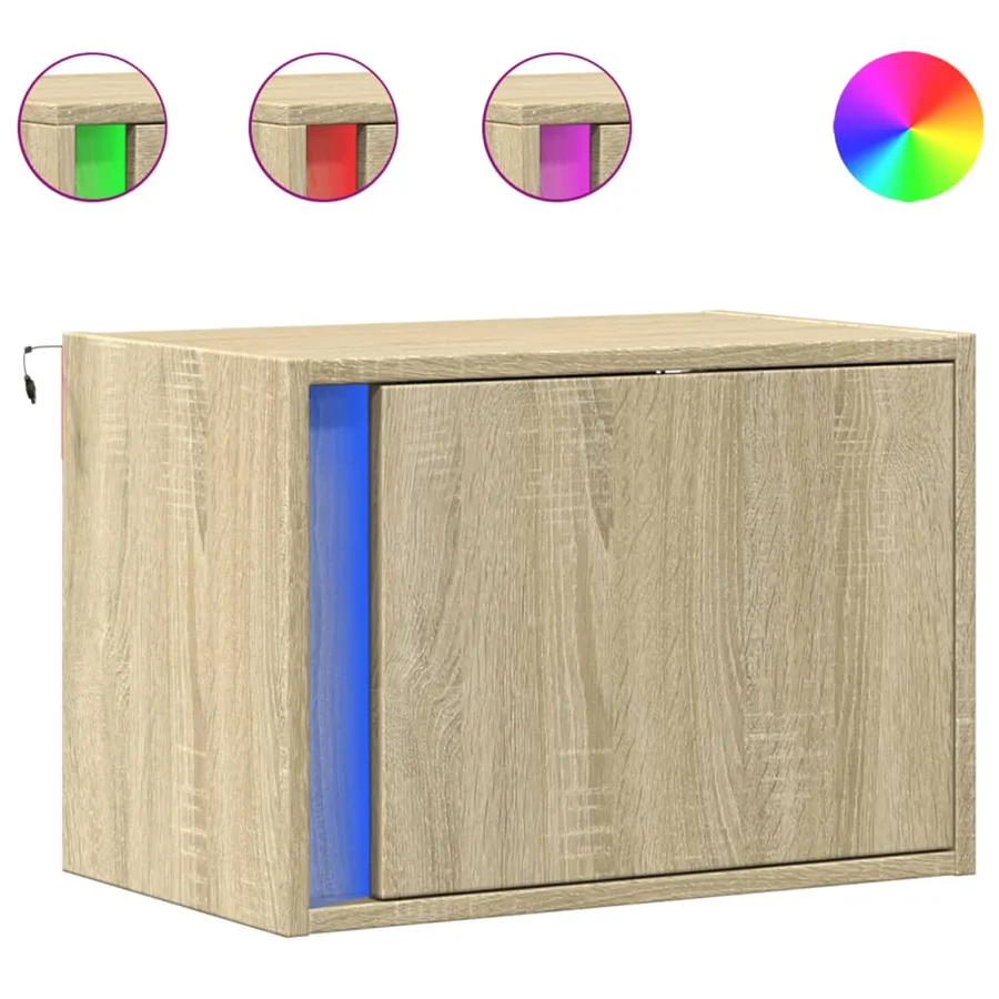 Tables de chevet murales avec lumières LED 2 pcs chêne sonoma - 2
