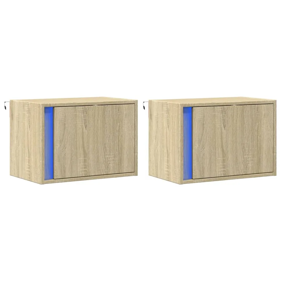 Tables de chevet murales avec lumières LED 2 pcs chêne sonoma - 3