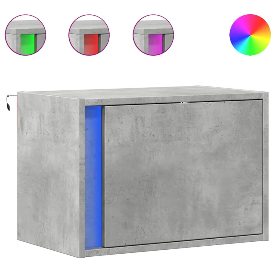Tables de chevet murales avec lumières LED 2 pcs gris béton - 2