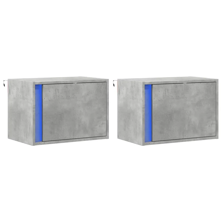 Tables de chevet murales avec lumières LED 2 pcs gris béton - 3