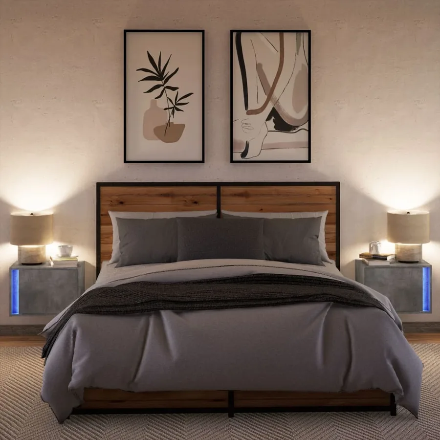 Tables de chevet murales avec lumières LED 2 pcs gris béton - 5