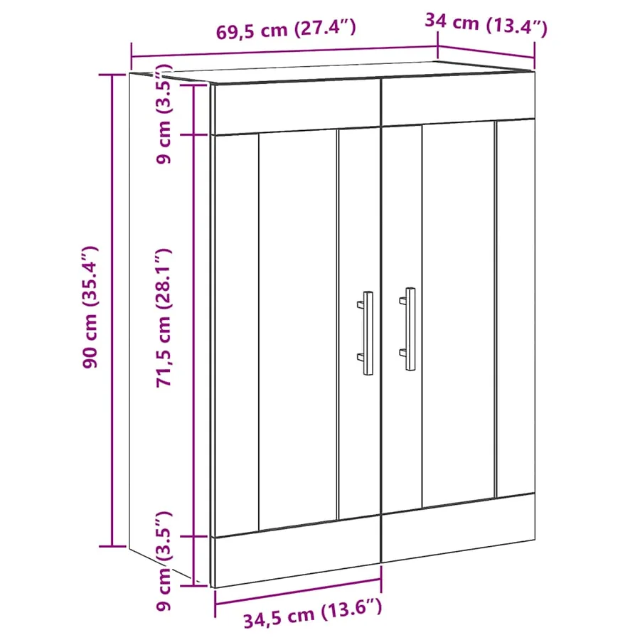 Armoire murale chêne artisanal 69,5x34x90 cm bois d'ingénierie - 11