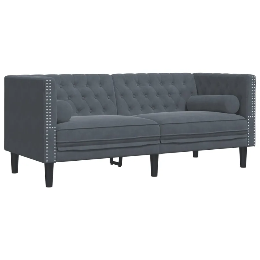 Canapé Chesterfield avec traversins 2 places gris foncé velours - 2