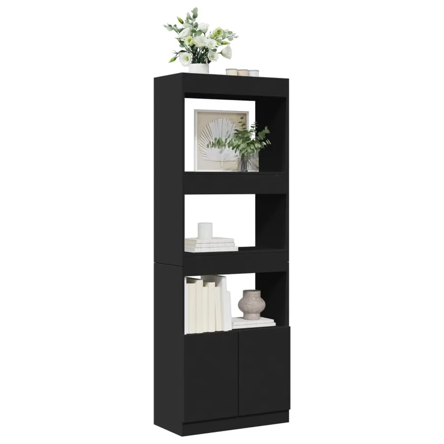 Buffet haut 63x33x180 cm noir bois d'ingénierie - 4