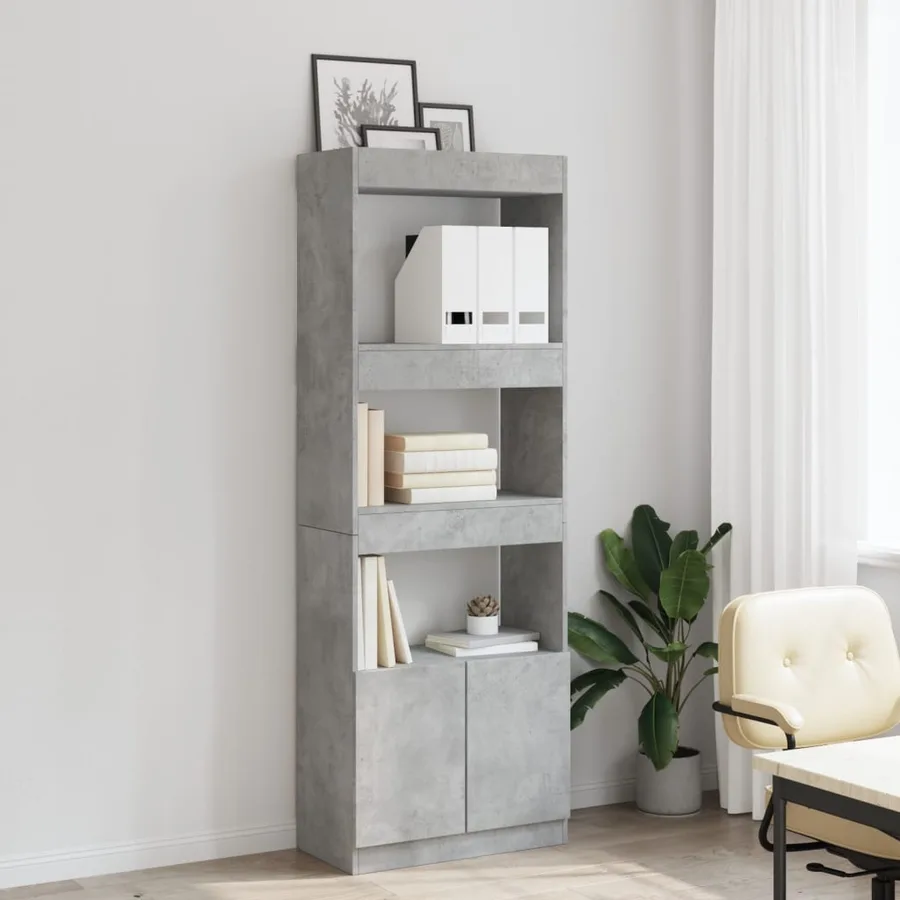 Buffet haut 63x33x180 cm gris béton bois d'ingénierie - 3
