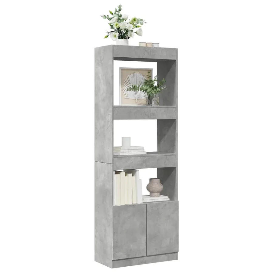 Buffet haut 63x33x180 cm gris béton bois d'ingénierie - 4