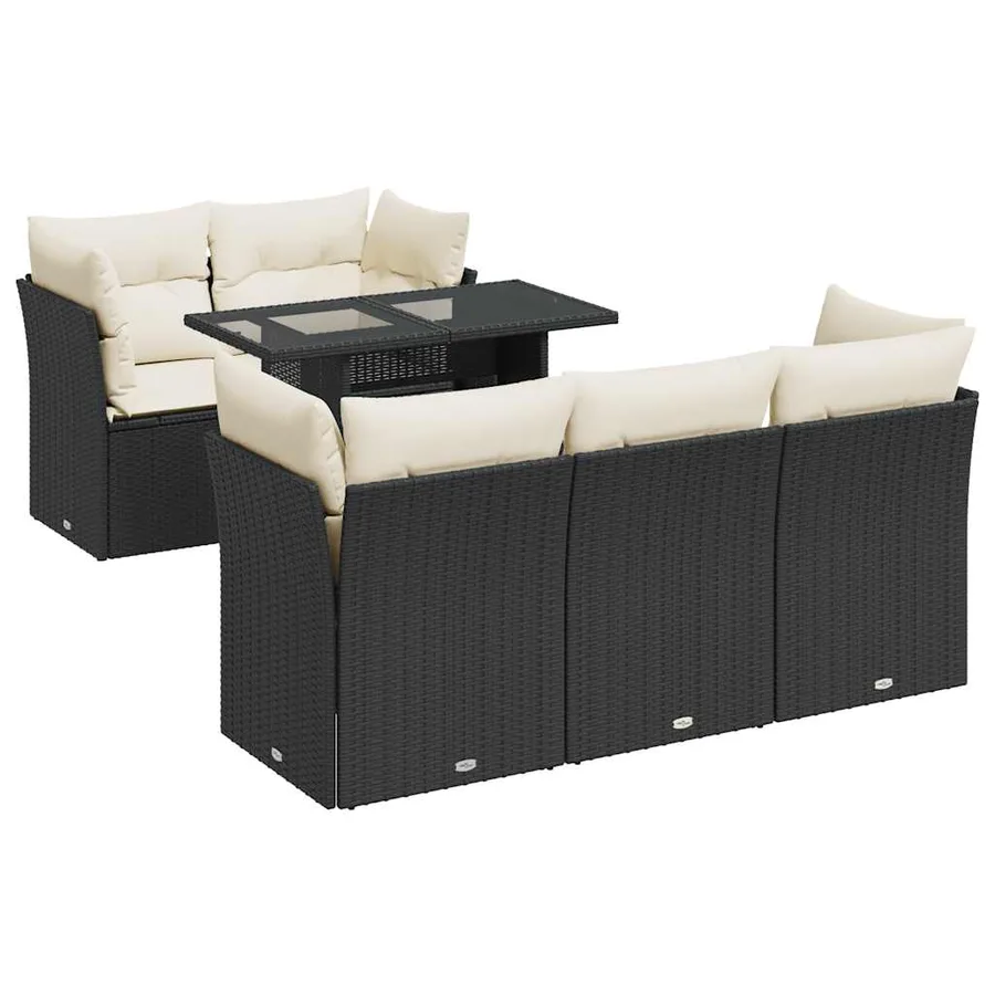 Salon de jardin 6 pcs avec coussins noir résine tressée - 2