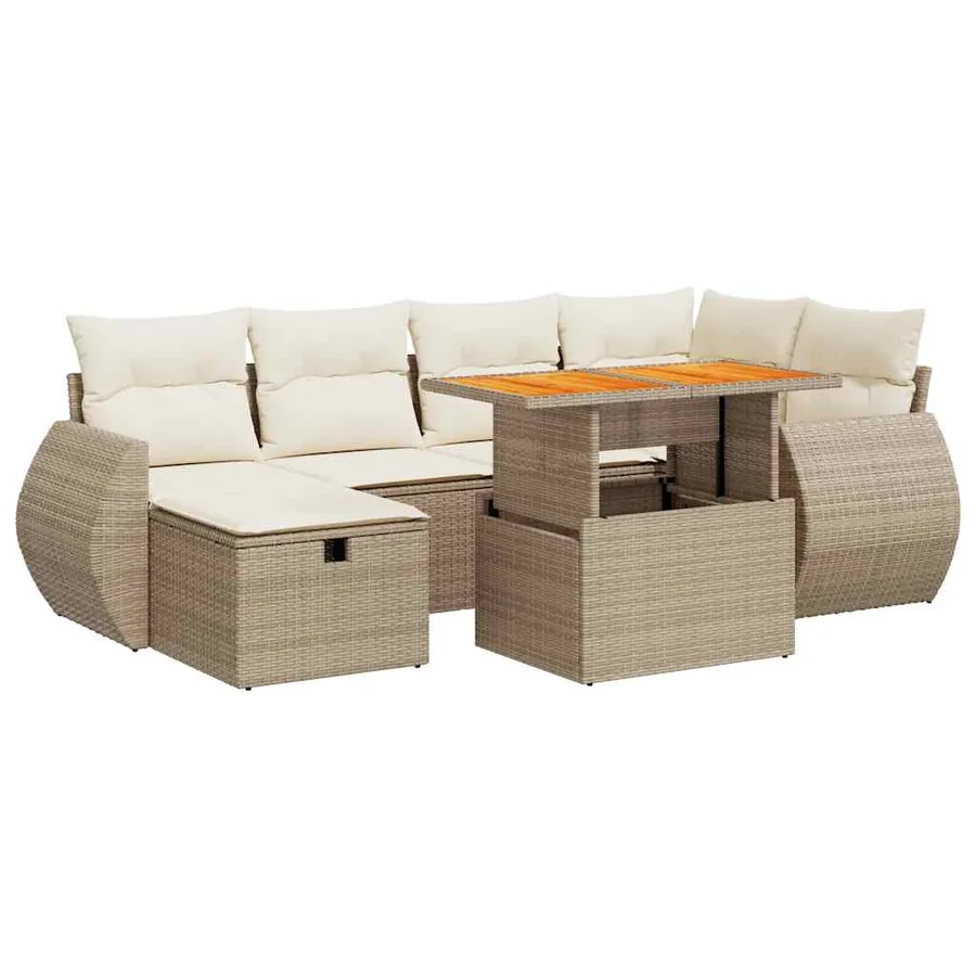 Salon de jardin avec coussins 8 pcs beige résine tressée acacia - 2