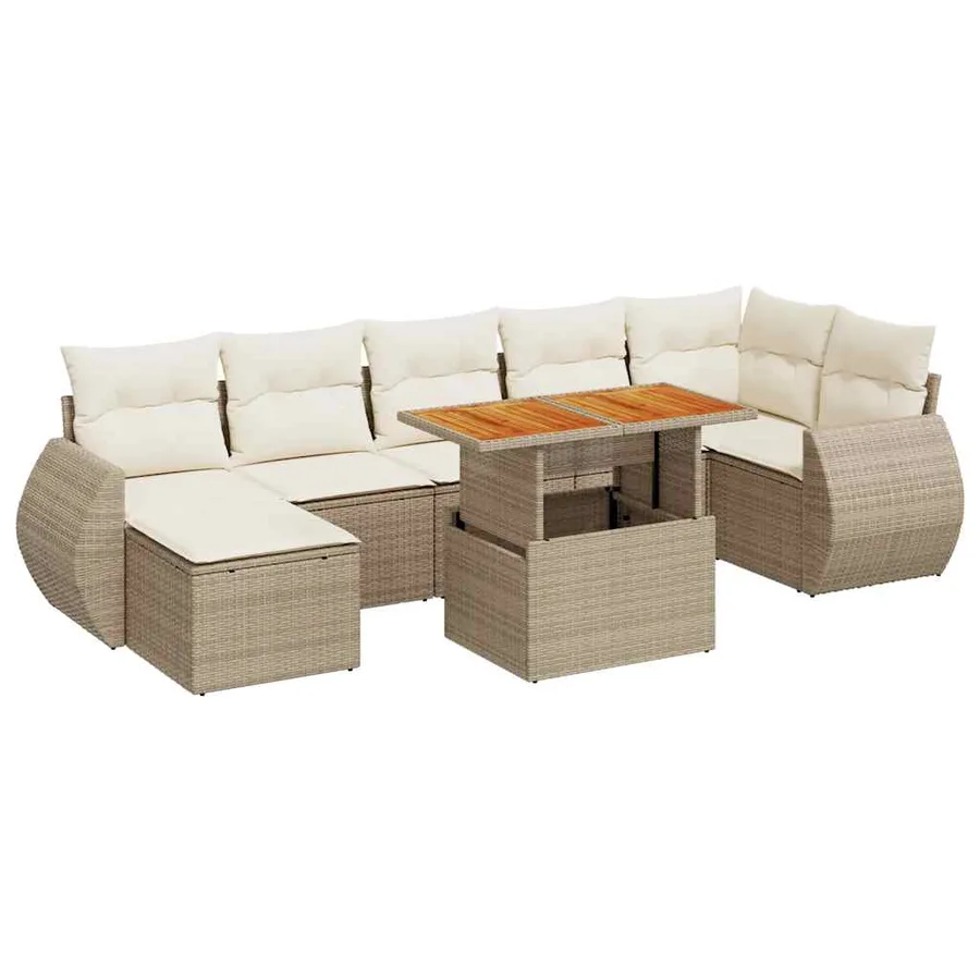 Salon de jardin avec coussins 8 pcs beige résine tressée - 2
