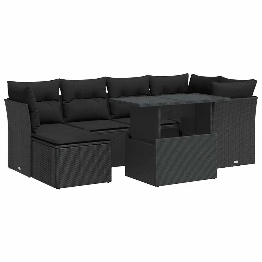 Salon de jardin 7 pcs avec coussins noir résine tressée 55 x 62 x 69 cm - 68,2 kg - 2